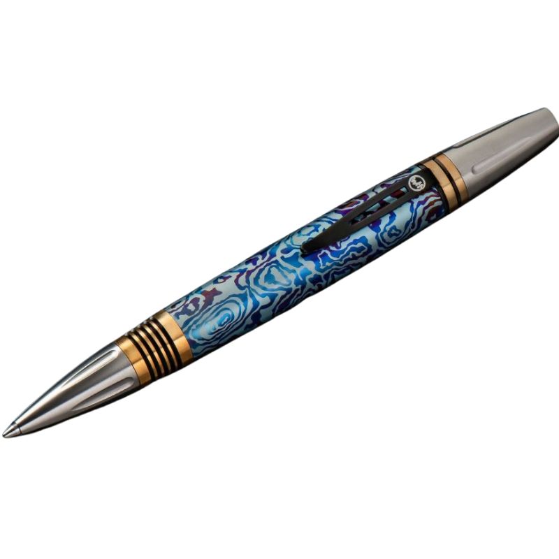 William Henry Caribe pen features a barrel sculpted and hand-finished from stylish patterned and anodized titanium